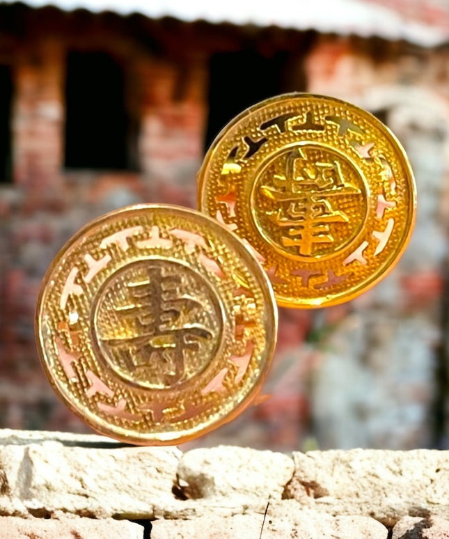 Vintage 14k Solid gold Chinese Good luck symbol Cufflinks