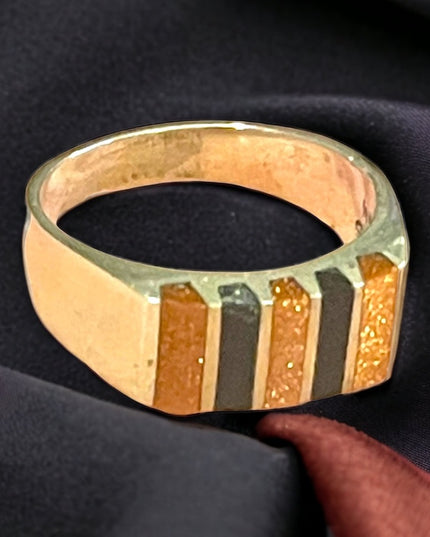 Vintage Taxco Mexico 925 Sterling artist numbered Onyx copper stone ring Unisex