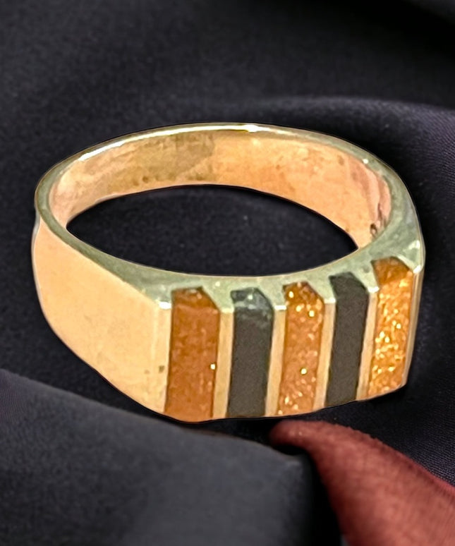 Vintage Taxco Mexico 925 Sterling artist numbered Onyx copper stone ring Unisex