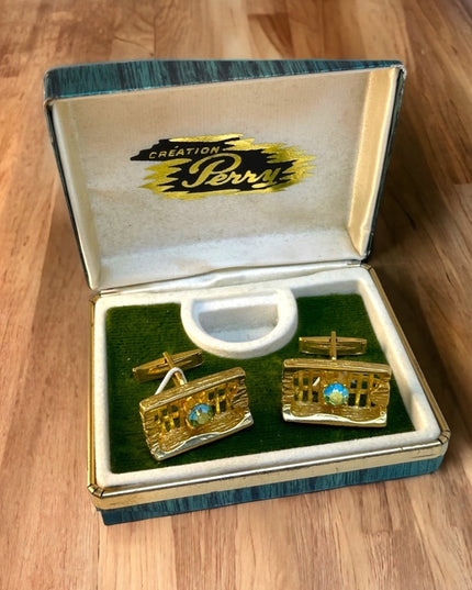 Vintage gold crystal chunky cufflinks
