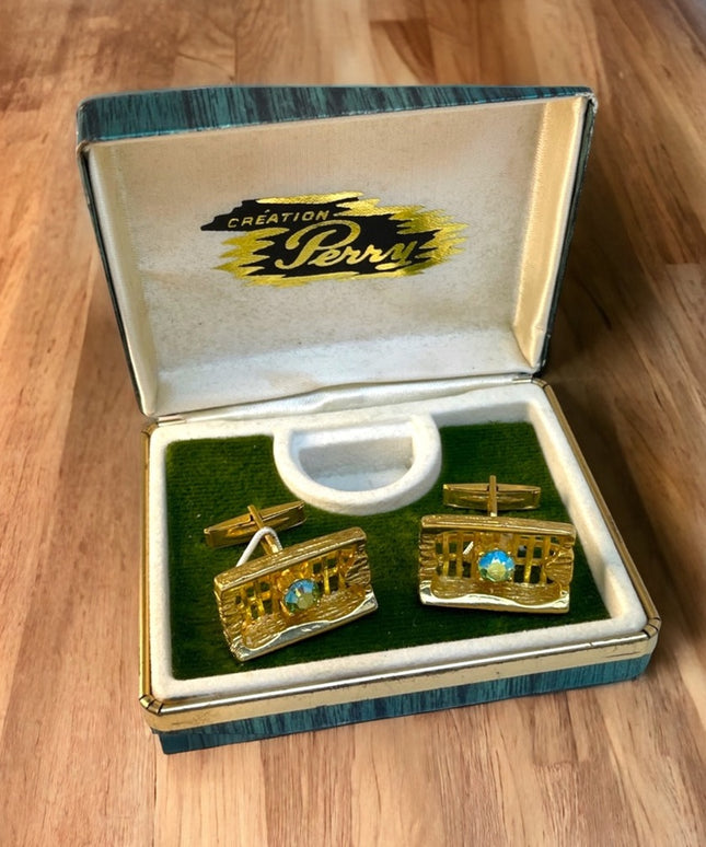Vintage gold crystal chunky cufflinks