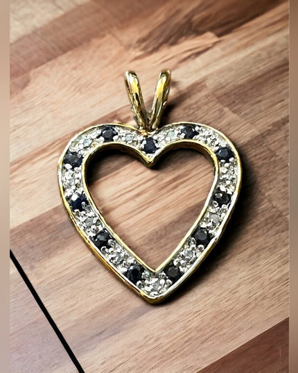 Sterling silver gold plt Authentic Diamond & sapphire large heart pendant