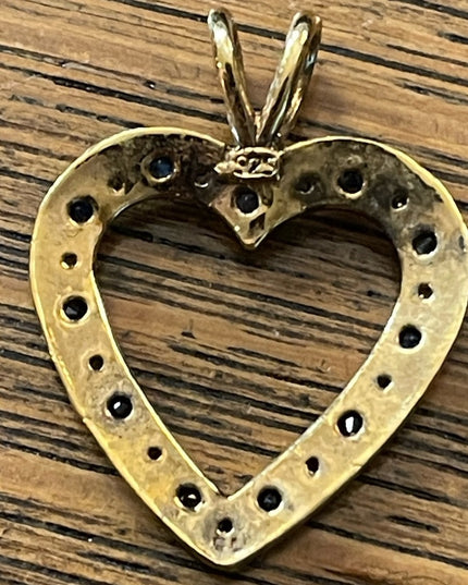 Sterling silver gold plt Authentic Diamond & sapphire large heart pendant