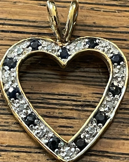 Sterling silver gold plt Authentic Diamond & sapphire large heart pendant