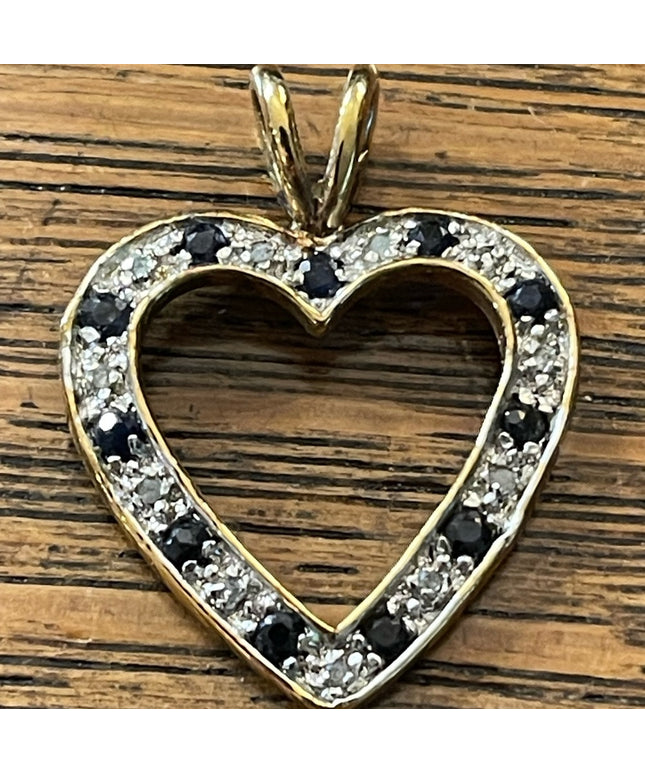 Sterling silver gold plt Authentic Diamond & sapphire large heart pendant