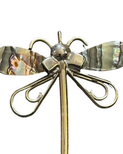 Vintage Alpaca Mexico Abalone dragonfly necklace pendant