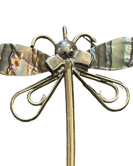 Vintage Alpaca Mexico Abalone dragonfly necklace pendant