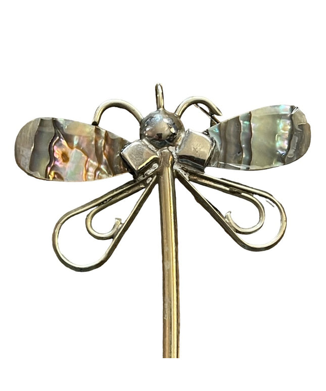 Vintage Alpaca Mexico Abalone dragonfly necklace pendant