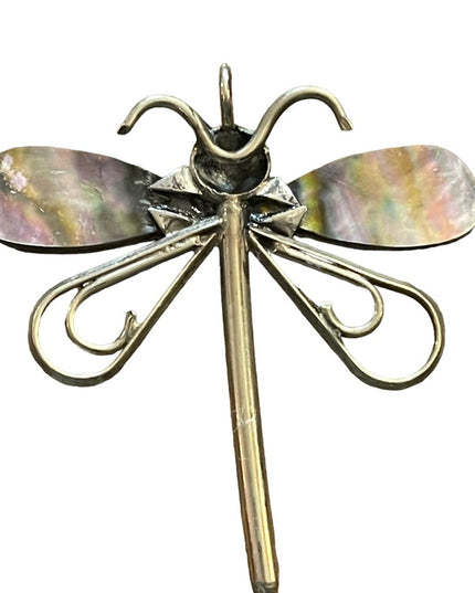 Vintage Alpaca Mexico Abalone dragonfly necklace pendant