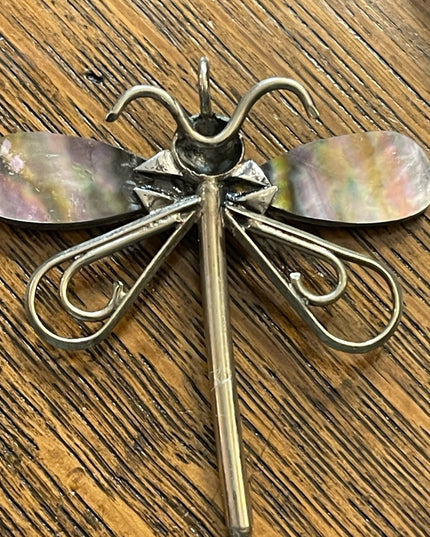 Vintage Alpaca Mexico Abalone dragonfly necklace pendant