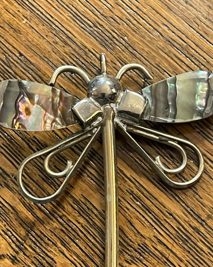 Vintage Alpaca Mexico Abalone dragonfly necklace pendant