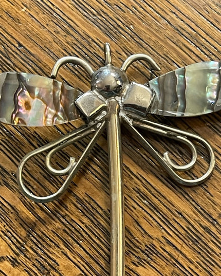 Vintage Alpaca Mexico Abalone dragonfly necklace pendant
