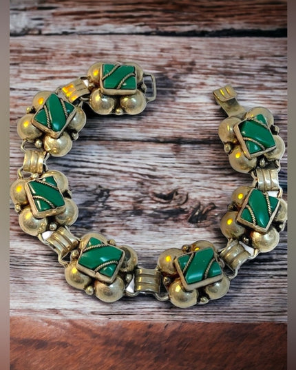Vintage Sterling green agate mexico bracelet