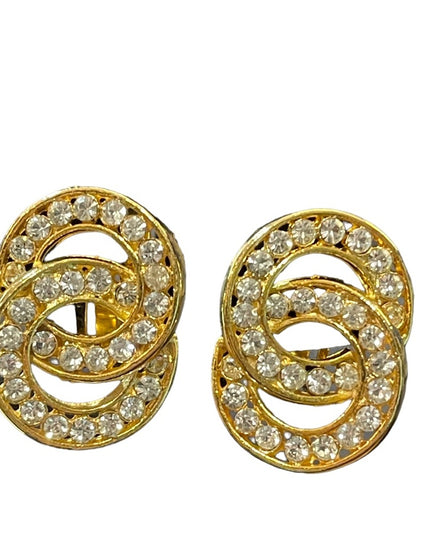 Lovely vintage 1980s NORMA JEAN gold finish rhinestone infinity circle clip ons