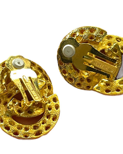 Lovely vintage 1980s NORMA JEAN gold finish rhinestone infinity circle clip ons