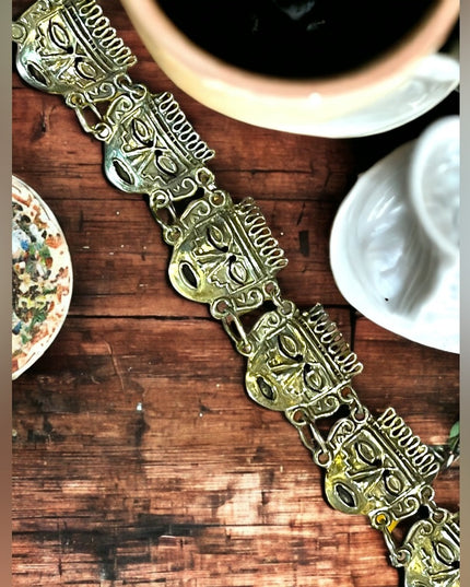 Vintage Sterling silver Mexico Taxco 925 Aztec Mayan Mask link bracelet