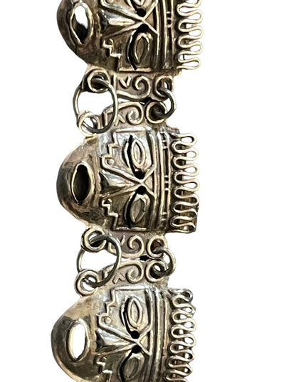Vintage Sterling silver Mexico Taxco 925 Aztec Mayan Mask link bracelet