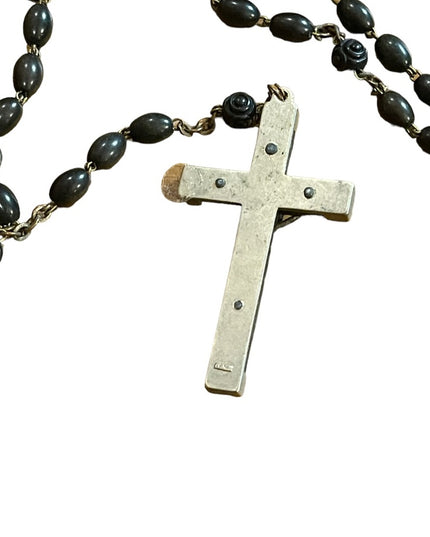 Antique Wood & Aluminum Crucifix Rosary Resin bead Italy