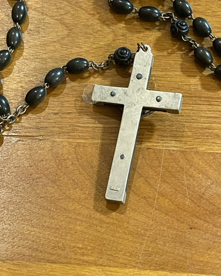 Antique Wood & Aluminum Crucifix Rosary Resin bead Italy