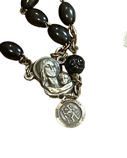 Antique Wood & Aluminum Crucifix Rosary Resin bead Italy