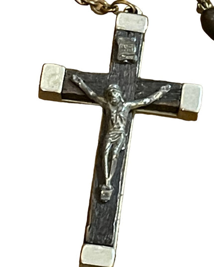 Antique Wood & Aluminum Crucifix Rosary Resin bead Italy