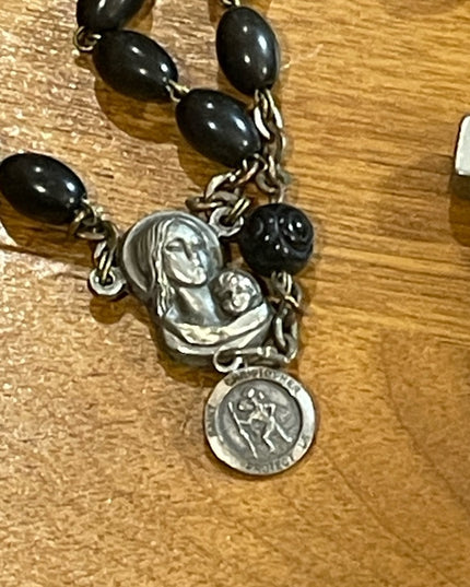 Antique Wood & Aluminum Crucifix Rosary Resin bead Italy