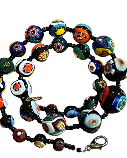 Vintage Graduated Italian Italy Venetian glass bead necklace Millefiore