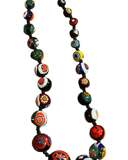 Vintage Graduated Italian Italy Venetian glass bead necklace Millefiore