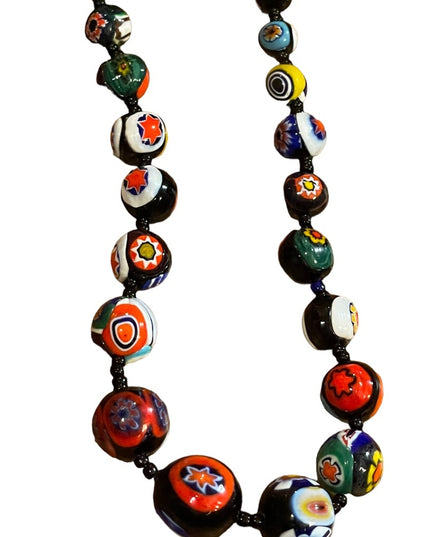 Vintage Graduated Italian Italy Venetian glass bead necklace Millefiore