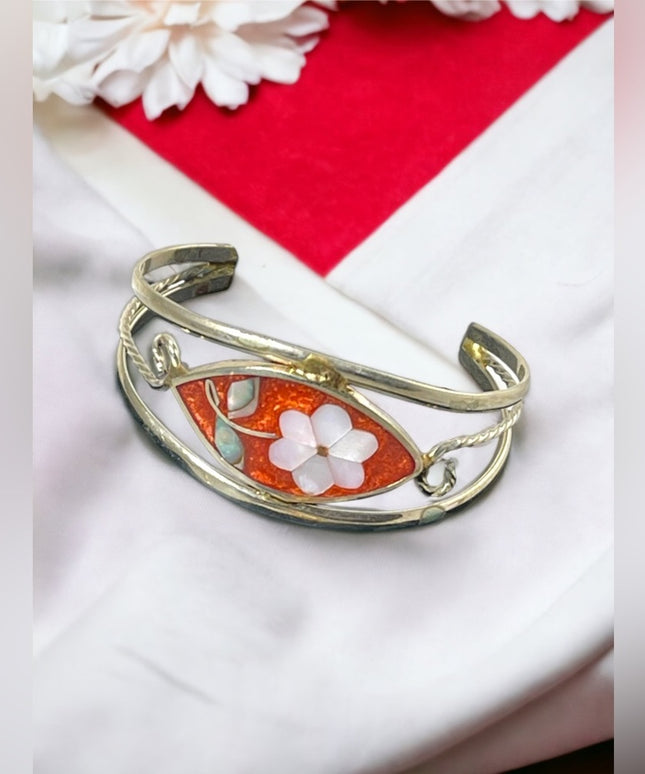 Vintage Alpaca Mexico Silver fancy bangle bracelet
