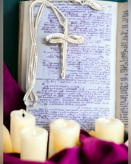Sterling silver cross with crystal accents necklace