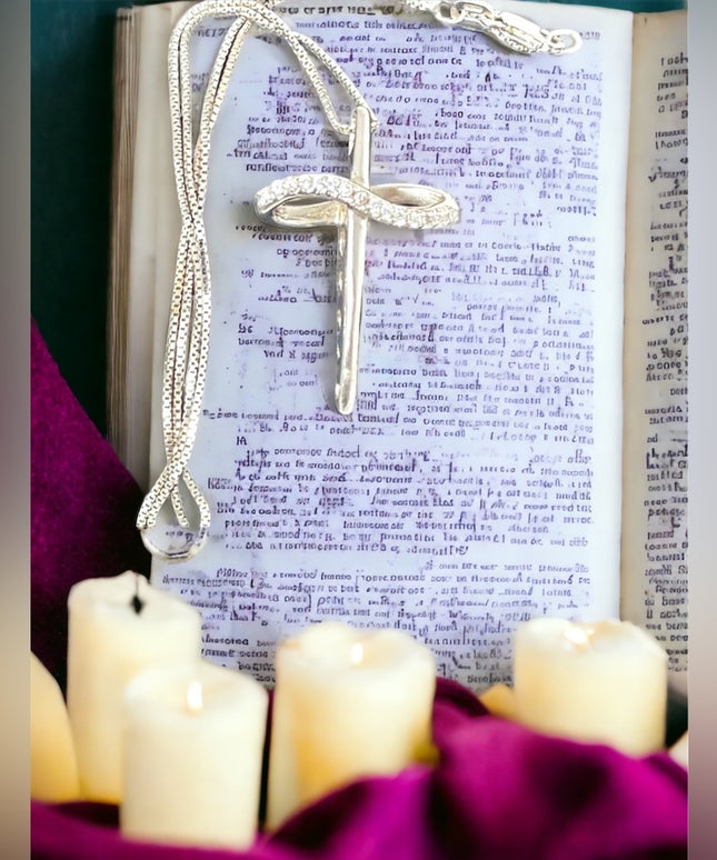Sterling silver cross with crystal accents necklace
