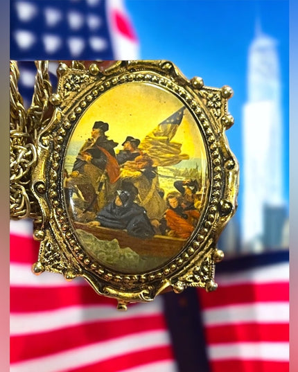Vintage Colonial scene Large cameo pendant necklace