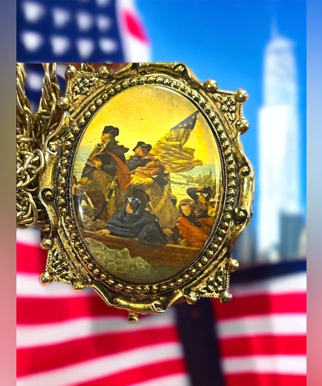 Vintage Colonial scene Large cameo pendant necklace