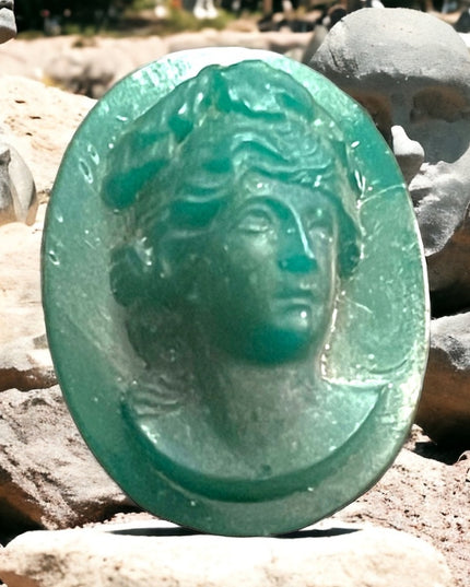 Antique Green agate glass carved rare Unset unframed high relief cameo