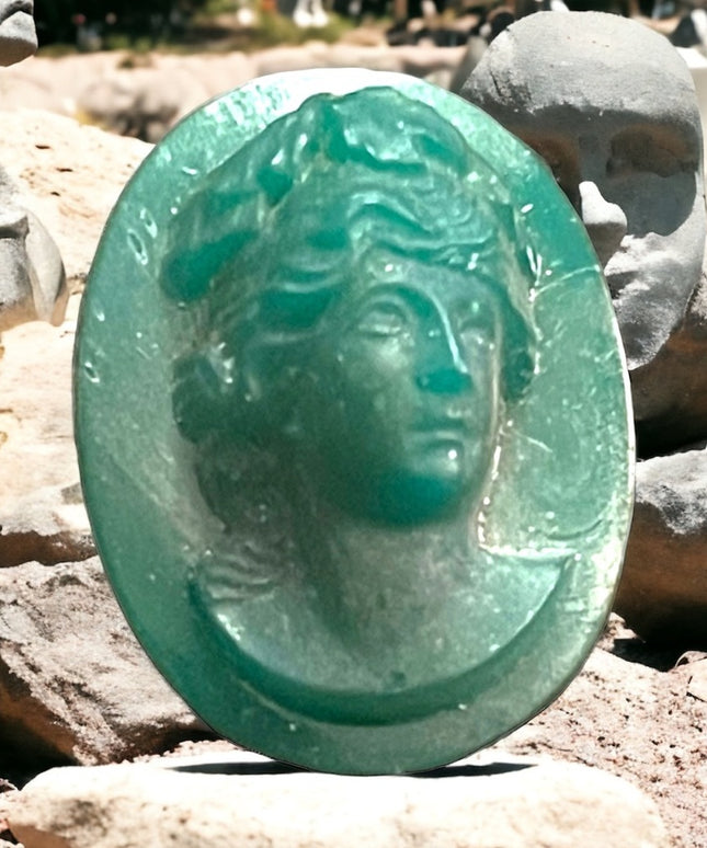 Antique Green agate glass carved rare Unset unframed high relief cameo