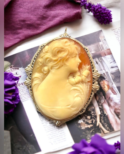 Antique Heirloom Cameo 14k White Gold Hand Carved Turn of century Large Ornate