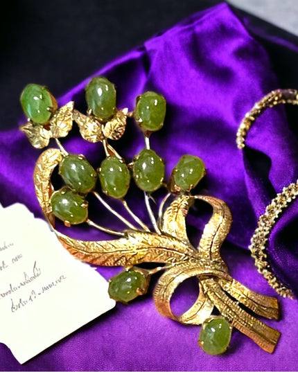 Antique Gold filled Jadite Fancy etched fine flower brooch Victorian