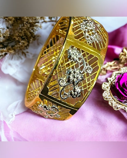 Lovely gold plate silver filagree bangle flower design bracelet