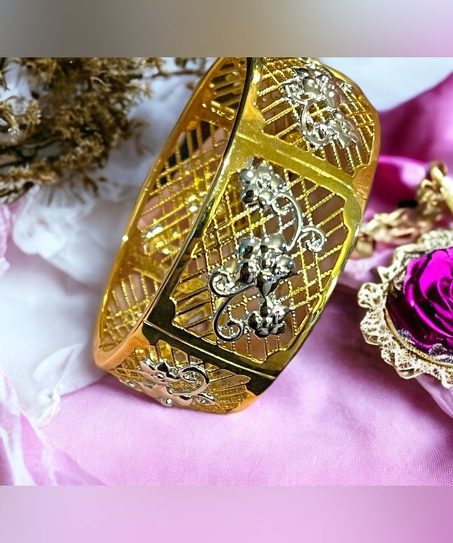 Lovely gold plate silver filagree bangle flower design bracelet