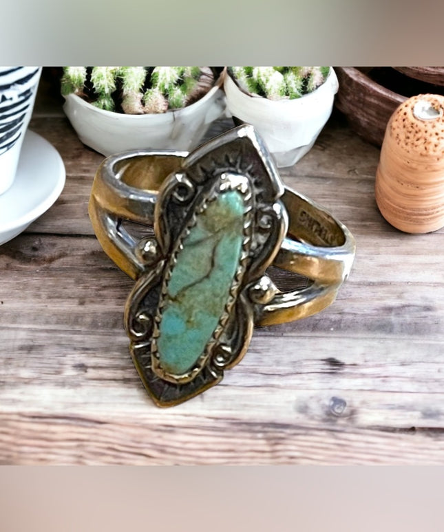 Vintage 1970s Bell Trading Post sterling silver 925 turquoise ring Southwestern