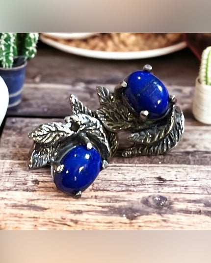 Sterling silver Lapis Southwestern 925 leaf stud earrings