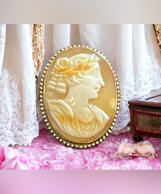 Antique 14K gold (GF?) Victorian Sardonyx Stone Stunning Cameo brooch rope edge