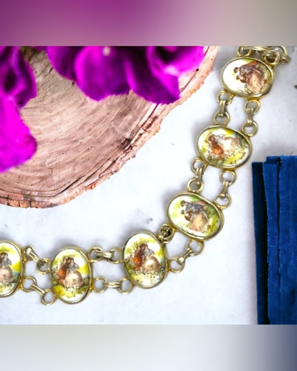 Vintage Ceramic Cameo link bracelet Victorian scene