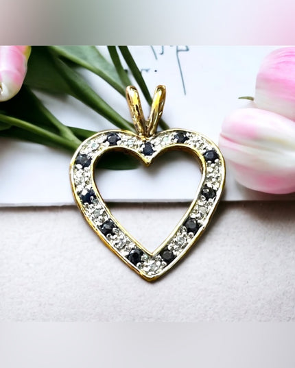 Sterling silver gold plt Authentic Diamond & sapphire large heart pendant
