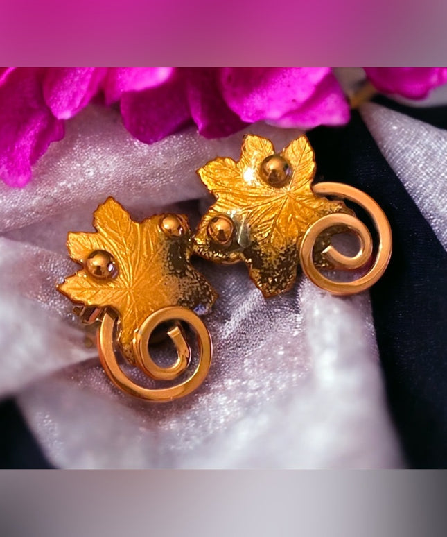 Vintage 1950s Matisse Copper enamel RARE clip on Maple leaf earrings