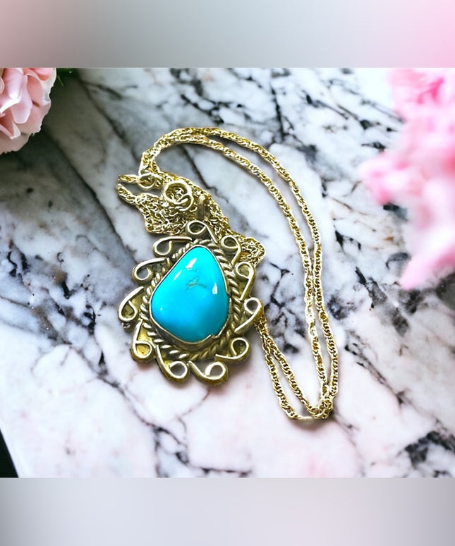 Silver turquoise Native Southwestern Handmade pendant necklace