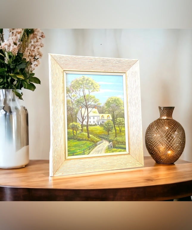 Vintage 1980s House painting Oil on masonite signed wood ornate frame