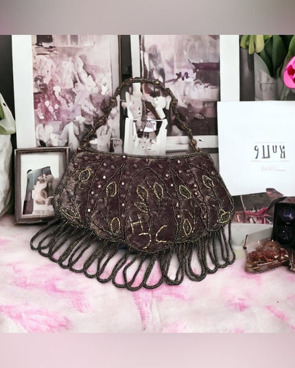 Vintage velvety sequin bead small purse evening event