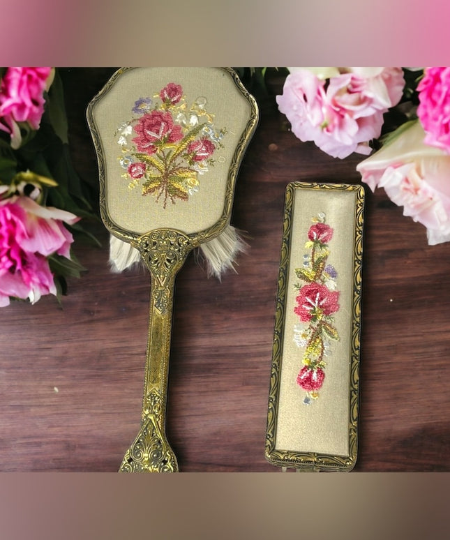 Vintage gold gilt Ormolu Ornate fancy brushes vanity dresser set